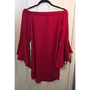 TCEC Red Off the Shoulder Bell Sleeve Dress